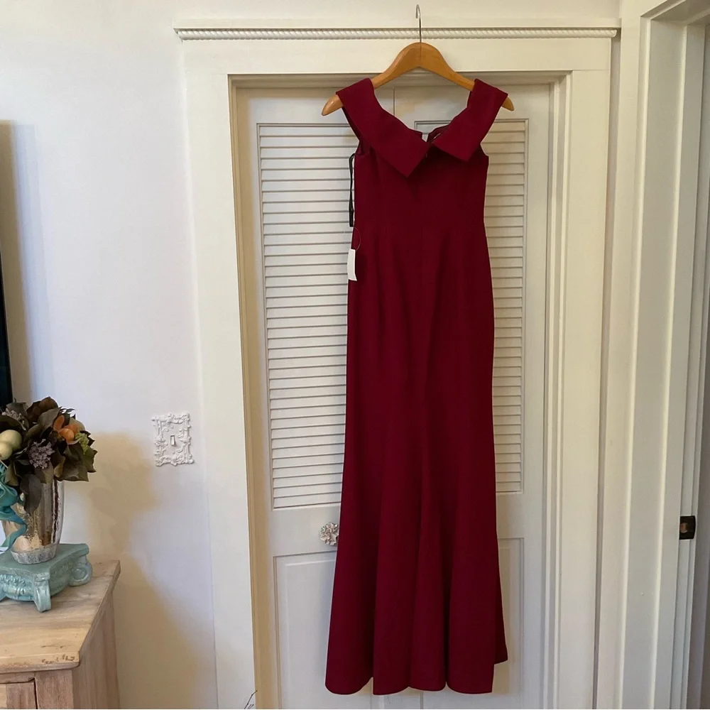 Dessy Gown Off The Shoulder Burgundy Size 0 NWT